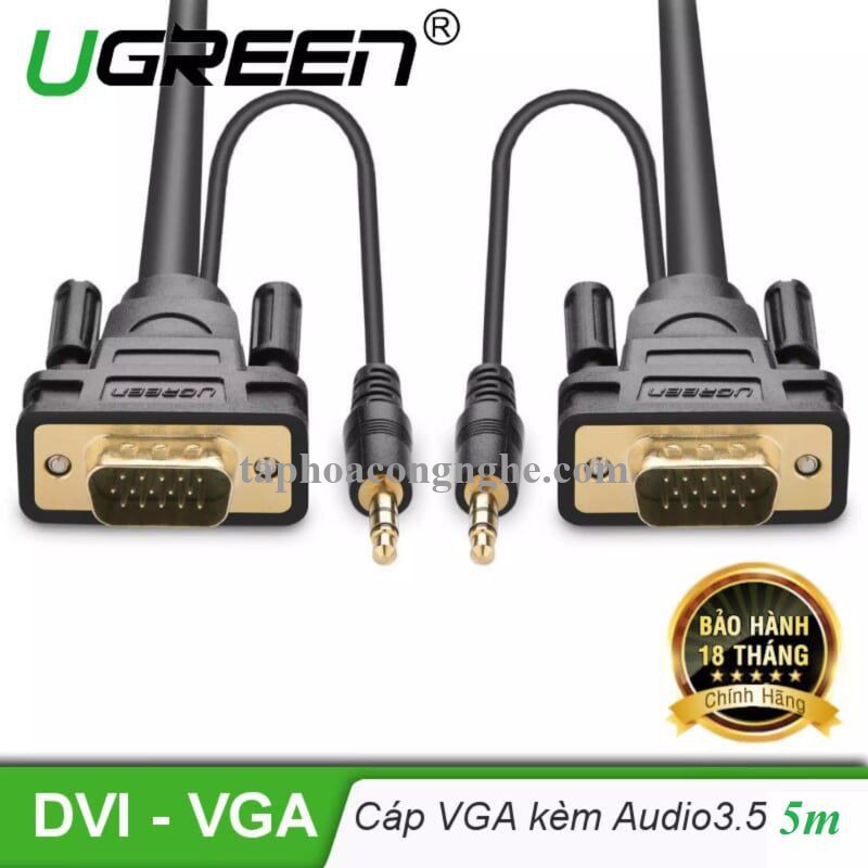 Ugreen 11628 5M màu Đen Cáp tín hiệu VGA hỗ trợ Audio 3.5mm VG102 30011628
